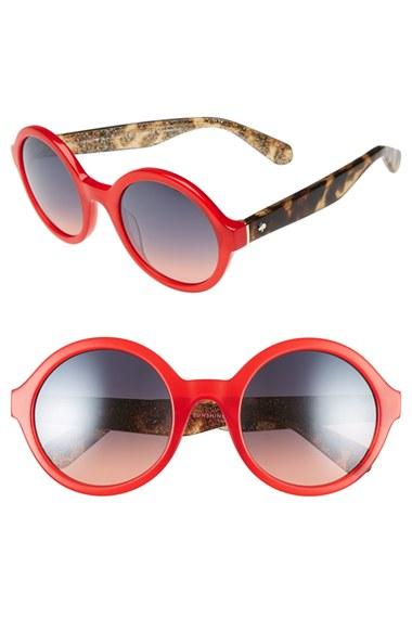 Women's Kate Spade New York 'khriss' 52mm Round Sunglasses - Red/ Havana Glitter