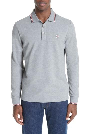 Men's Moncler Maglia Long Sleeve Pique Polo - Grey