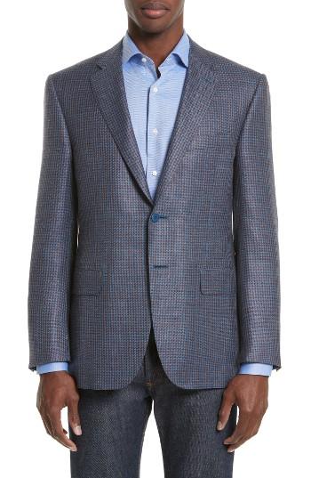 Men's Canali Classic Fit Houndstooth Wool Blend Sport Coat R Eu - Metallic