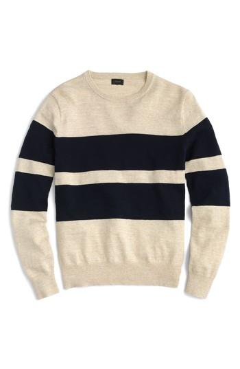 Men's J.crew Slim Fit Uneven Budding Stripe Sweater - Blue