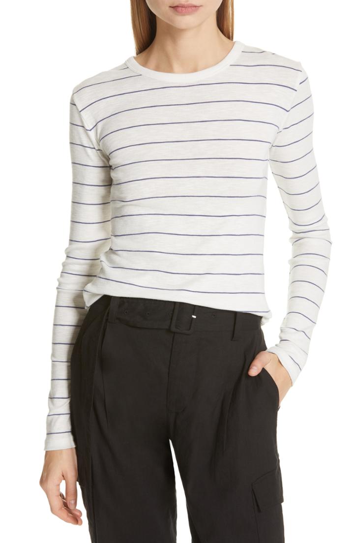 Women's Vince Chalk Stripe Fitted Crewneck Tee, Size - Ivory