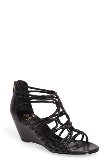 Women's Isola Floral Strappy Wedge Sandal M - Black