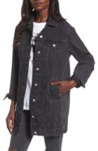 Women's Topshop Ripped Elbow Longline Denim Jacket Us (fits Like 0) - Black