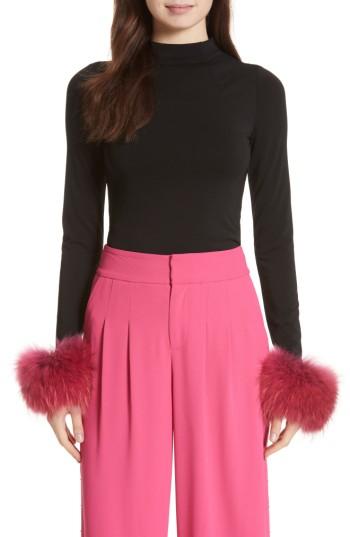 Women's Alice + Olivia Haylen Genuine Fox Fur Cuff Top - Black