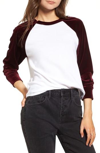 Women's Treasure & Bond Velour Baseball Tee, Size - Burgundy