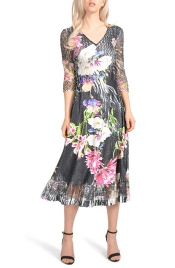 Women's Komarov Charmeuse & Chiffon Midi Dress - Black