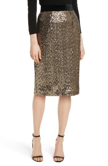 Women's Milly Classic Sequin Pencil Skirt - Metallic