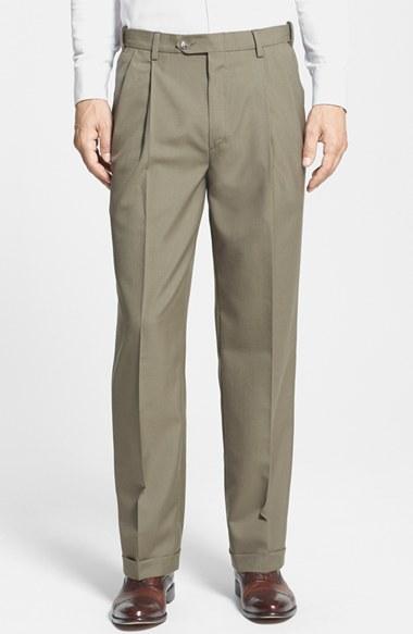 Men's Berle Self Sizer Waist Pleated Trousers X Unhemmed - Green