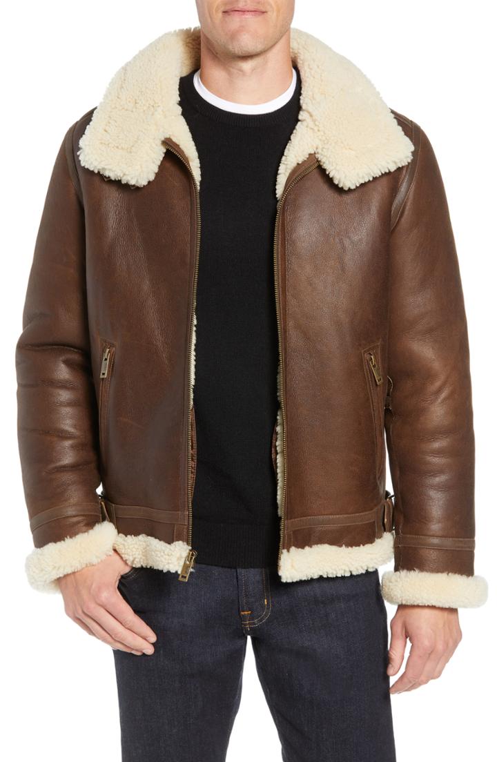 Men's Ugg Auden Genuine Shearling Aviator Jacket - Brown