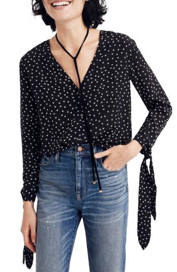 Women's Madewell Star Tie Sleeve Silk Blouse - Black