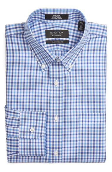 Men's Nordstrom Men's Shop Traditional Fit Non-iron Check Dress Shirt 35 - Blue