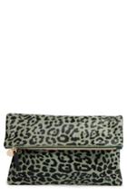 Clare V. Leopard Print Genuine Calf Hair Foldover Clutch - Green