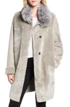 Women's Hiso Lia Genuine Shearling Coat With Genuine Fox Fur - Grey