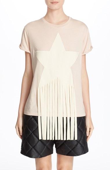 Women's Stella Mccartney Fringe Trim Star Applique Roll Cuff Tee