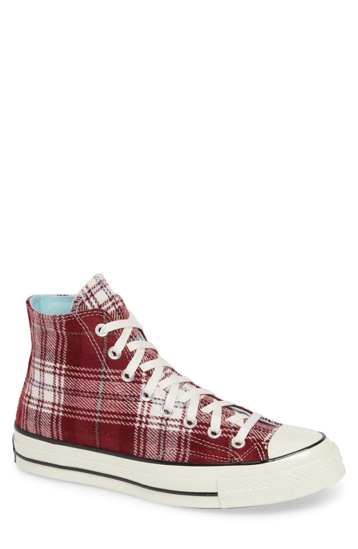 Men's Converse Chuck 70 Plaid Hi Sneaker M - Burgundy