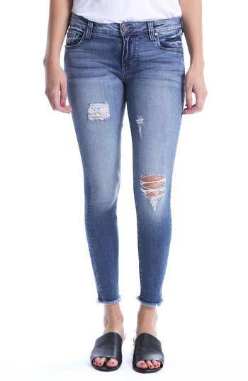 Women's Kut From The Kloth Connie Ripped Distressed Frayed Hem Jeans X - Blue