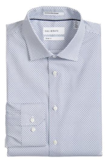 Men's Calibrate Trim Fit Stretch Geometric Dress Shirt - 32/33 - Blue