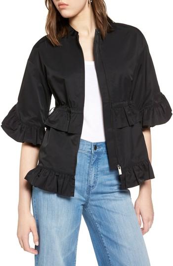 Women's Halogen Ruffle Zip Jacket - Black