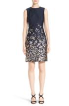 Women's Oscar De La Renta Embroidered Floral Cloque Dress - Blue