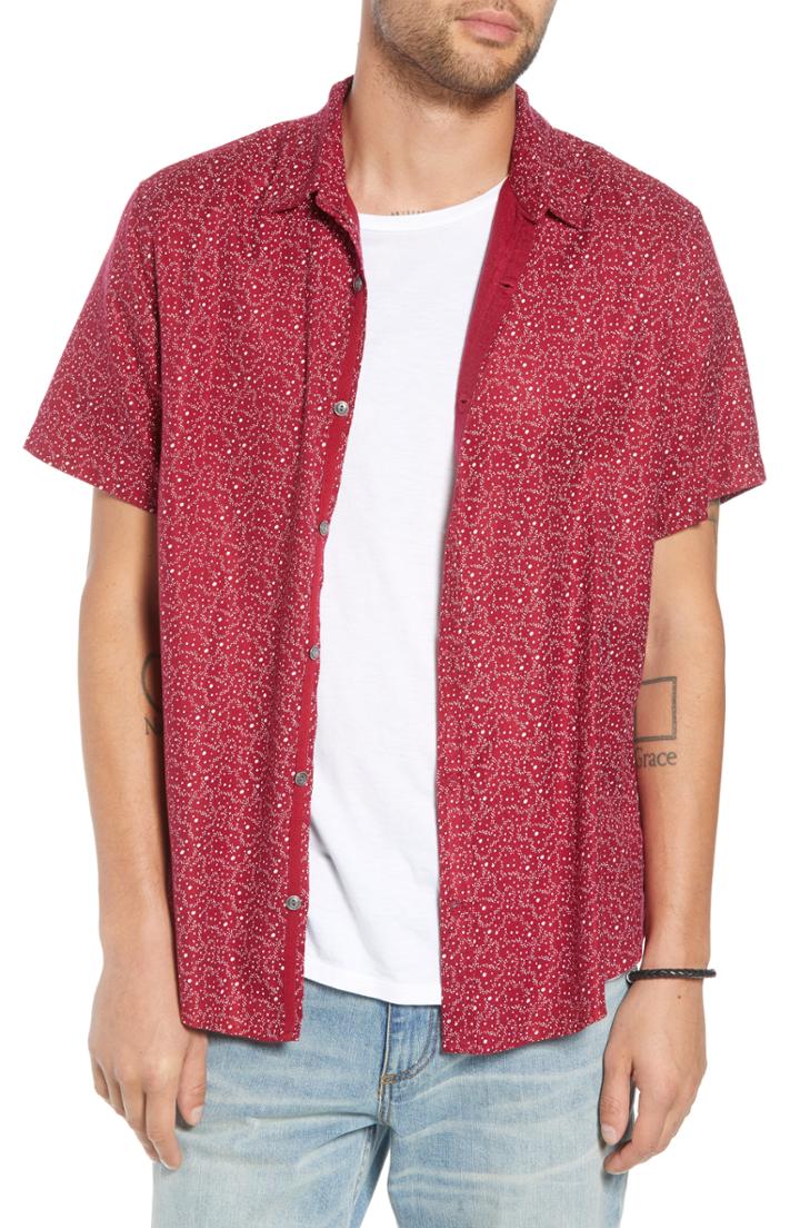 Men's Treasure & Bond Trim Fit Print Sport Shirt, Size - Red