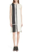 Women's Theory Stripe Silk Twill Shift Dress, Size - Ivory