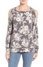 Women's Bobeau Cold Shoulder Print Sweatshirt - Grey