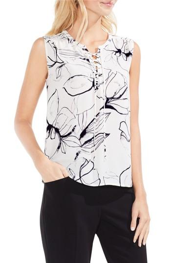 Women's Vince Camuto Fresco Petals Lace-up Blouse, Size - White