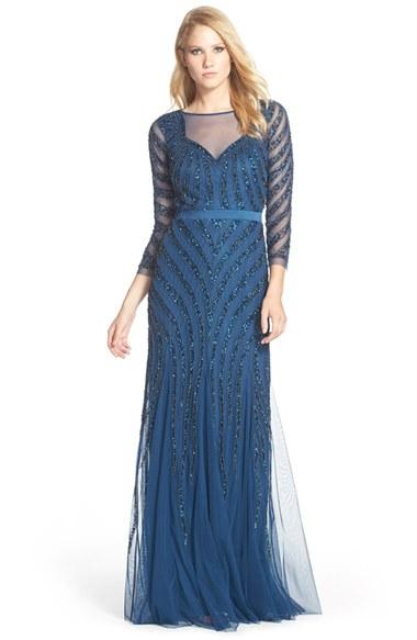 Women's Adrianna Papell Embellished Illusion Yoke Mesh Gown