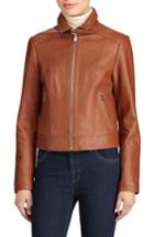 Women's Lauren Ralph Lauren Shirt Collar Leather Jacket - Brown