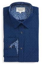 Men's Ted Baker London Endurance Trim Fit Geo Print Dress Shirt .5 - 34/35 - Blue
