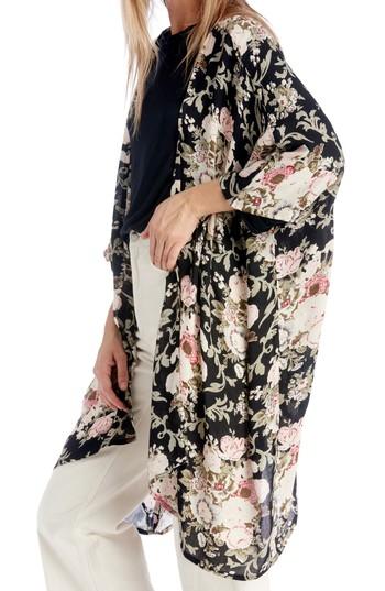 Women's Sole Society Romantic Floral Kimono, Size - Black