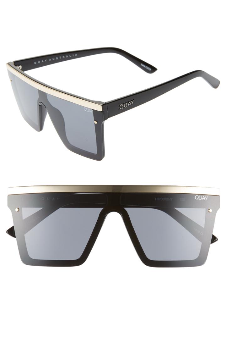 Women's Quay Australia Hindsight 150mm Shield Sunglasses - Black Gold / Smoke