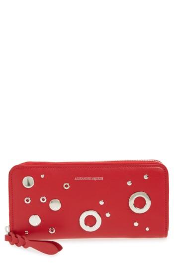Women's Alexander Mcqueen Studded Zip Around Continental Wallet - Red