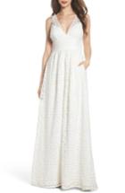 Women's Adrianna Papell Stripe Lace A-line Gown - Ivory