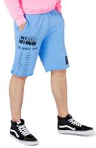 Men's Topman Print Jersey Cutoff Shorts - Blue