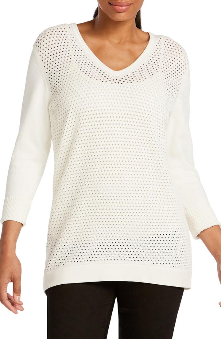Women's Foxcroft Presley Perforated Stitch Sweater - Ivory
