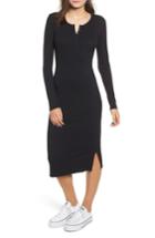 Women's Bp. Ribbed Henley Midi Dress, Size - Black