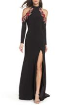 Women's La Femme Cold Shoulder Jersey Gown - Black