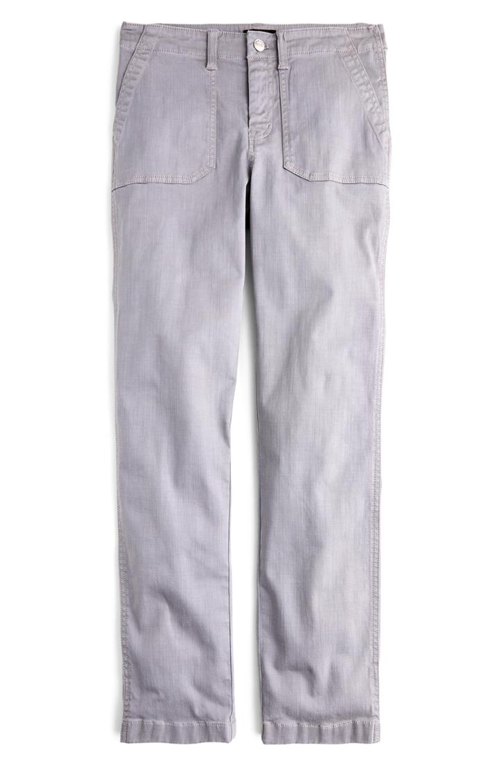Women's J.crew Slub Sateen Straight Leg Cargo Pants - Grey
