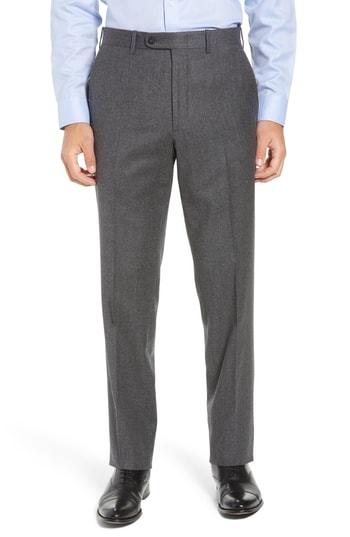 Men's John W. Nordstrom Torino Traditional Fit Flat Front Solid Wool & Cashmere Trousers - Grey