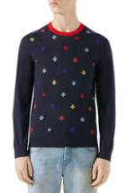 Men's Gucci Bee Embroidered Wool Crewneck Sweater