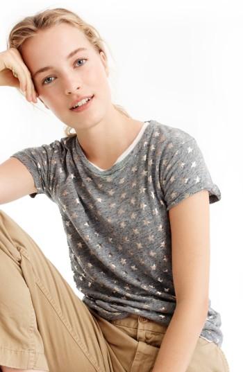 Women's J.crew Metallic Stars Tee - Grey