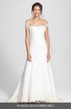 Women's Olia Zavozina 'savannah' Removable Illusion Halter Lace Trim Silk Shantung Gown, Size In Store Only - Ivory