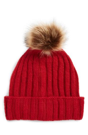 Women's Bp. Pompom Ribbed Beanie - Red