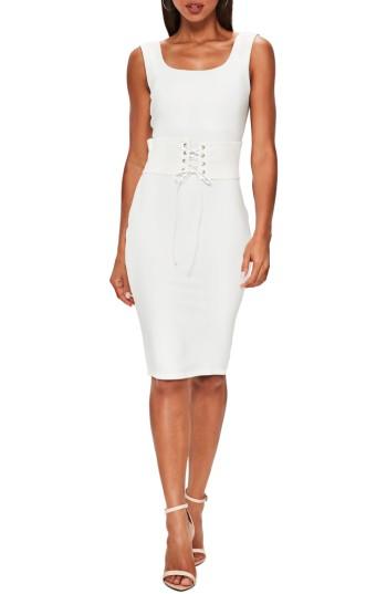 Women's Missguided Corset Belt Body-con Dress Us / 6 Uk - Ivory