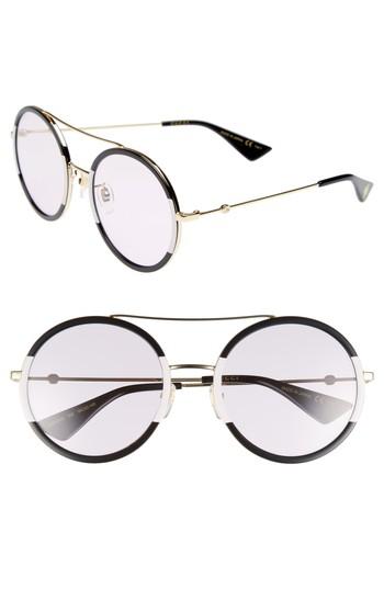 Women's Gucci 56mm Round Sunglasses - Gold/ Pink