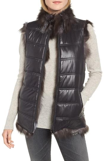 Women's Linda Richards Reversible Genuine Silver Fox Fur Vest - Black