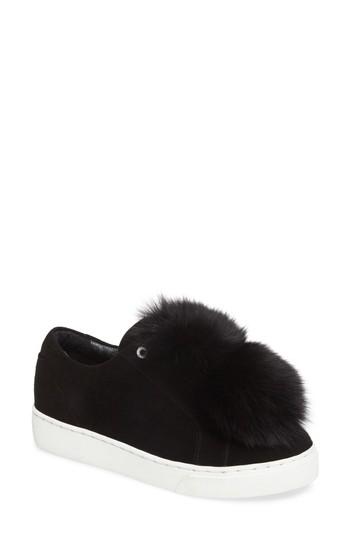 Women's Here / Now Raven Genuine Fox Fur Trim Sneaker .5 M - Black