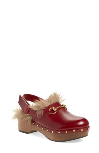 Women's Gucci 'amstel' Genuine Kangaroo Fur Clog Us / 37eu - Burgundy