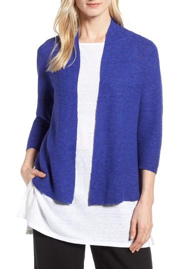 Women's Eileen Fisher Simple Organic Linen & Cotton Cardigan, Size - Blue